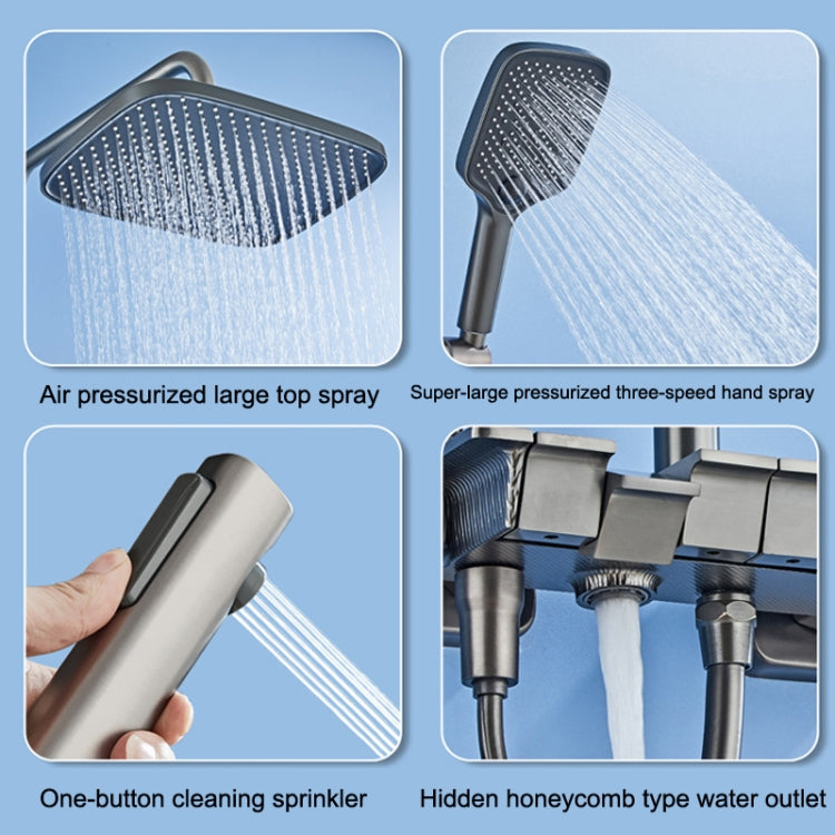 Piano Digital Display Full Copper Faucet Square Nozzle Shower Set, Color: Water Plating Gray 6102 - Shower Head by buy2fix | Online Shopping UK | buy2fix