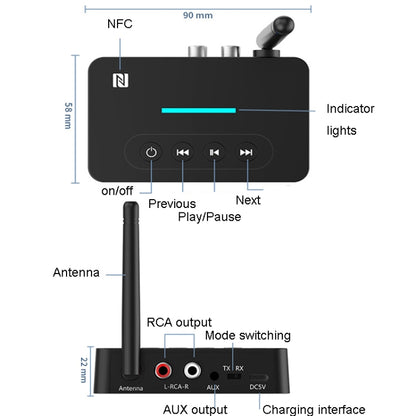 Bluetooth Audio Adapter  NFC Bluetooth Receiver Transmitter 2 In 1 With Remote Control - Audio Receiver Transmitter by buy2fix | Online Shopping UK | buy2fix