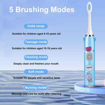 USB Charging Fully Automatic Ultrasonic Cartoon Children Electric Toothbrush, Color: White with 8 Heads - Toothbrushes by buy2fix | Online Shopping UK | buy2fix