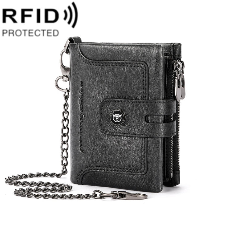 BULL CAPTAIN 088 RFID Anti-Theft Zipper Buckle Multi-Card Slot Cowhide Vertical Wallet(Black) - Antimagnetic RFID Package by BULL CAPTAIN | Online Shopping UK | buy2fix