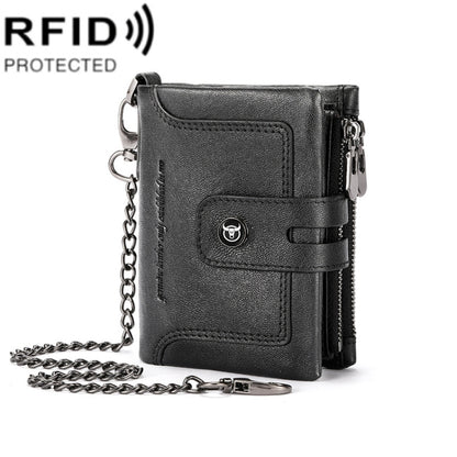 BULL CAPTAIN 088 RFID Anti-Theft Zipper Buckle Multi-Card Slot Cowhide Vertical Wallet(Black) - Antimagnetic RFID Package by BULL CAPTAIN | Online Shopping UK | buy2fix