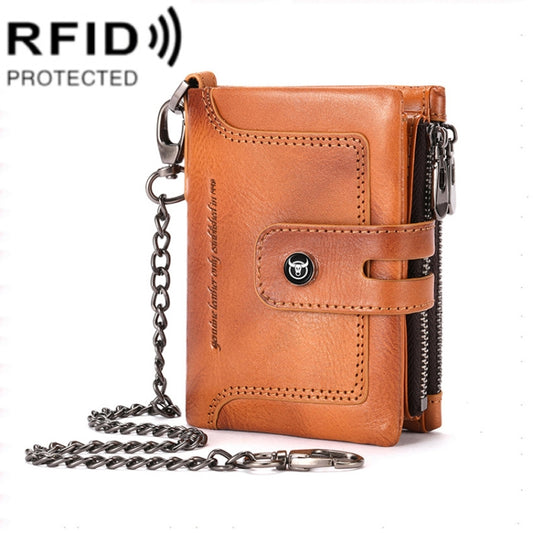 BULL CAPTAIN 088 RFID Anti-Theft Zipper Buckle Multi-Card Slot Cowhide Vertical Wallet(Yellow) - Antimagnetic RFID Package by BULL CAPTAIN | Online Shopping UK | buy2fix