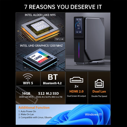 S1 Intel Alder Lake N100 WIFI 5+BT4.2 Office Home Mini PC Win11 DDR4 3200MHz, Spec: 8G+1TB UK Plug - Windows Mini PCs by buy2fix | Online Shopping UK | buy2fix