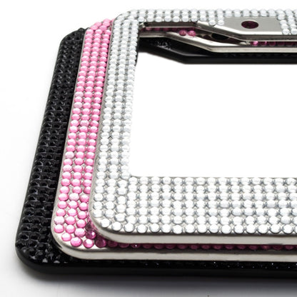 US Standard Stainless Steel License Plate Modified Frame With Diamonds, Color: Round Hole Black Diamond - License Plate Covers & Frames by buy2fix | Online Shopping UK | buy2fix