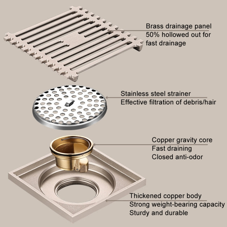 All Copper Brushed Anti-Odor Floor Drain Gravity Copper Core Bathroom Floor Drain, Specification: Round Invisible - Drain Strainers by buy2fix | Online Shopping UK | buy2fix