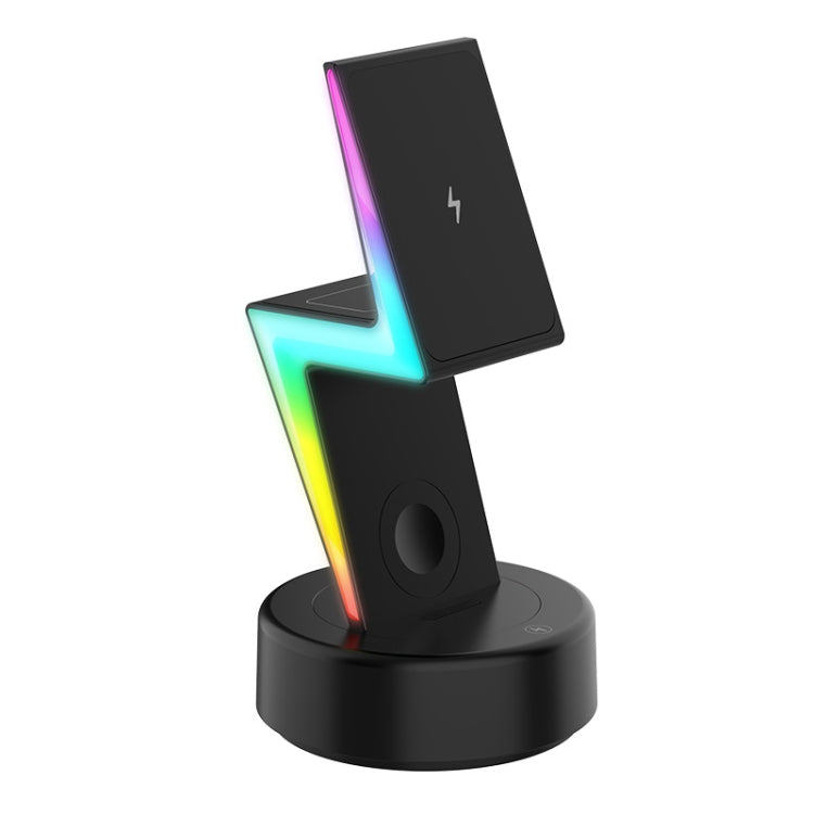 For Apple Series 3 In 1 RGB Light Magsafe Magnetic Mobile Phone Holder Wireless Charger(Black) - Wireless Charger by buy2fix | Online Shopping UK | buy2fix