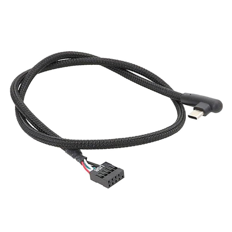 60cm Motherboard USB 9Pin To Type-C Elbow Data Cable Braided Network Cable(Black) - Power Cord by buy2fix | Online Shopping UK | buy2fix