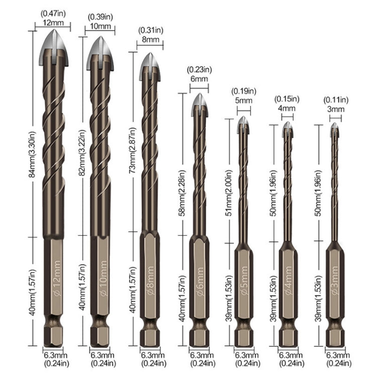 3mm Hexagonal Shank Spiral Flute Cross Alloy Drill Bits Glass Tile Four Edge Drivers - Drill & Drill Bits by buy2fix | Online Shopping UK | buy2fix