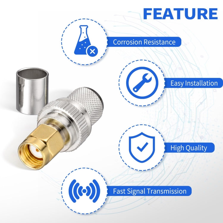 10pcs /Pack RP-SMA Male Crimp Solder Connector For LMR-400 / Belden-9913 / RG8 / RG213 Coaxial Cable - Connectors by buy2fix | Online Shopping UK | buy2fix