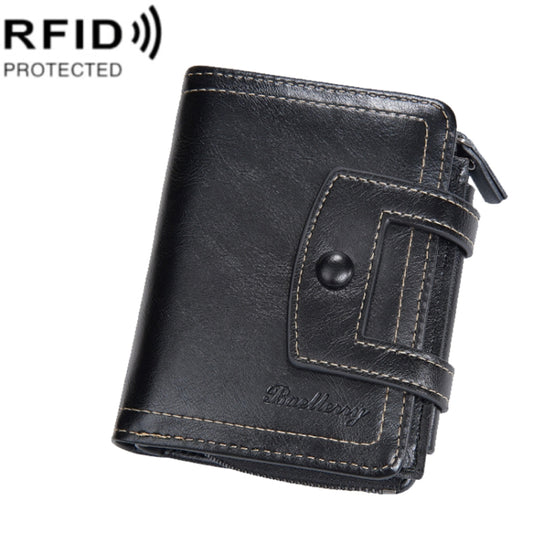 Baellerry D5112 RFID Anti-Theft Multi-Card Slot Buckle Tri-fold Zipper Short Wallet Coin Purse(Black) - Antimagnetic RFID Package by Baellerry | Online Shopping UK | buy2fix