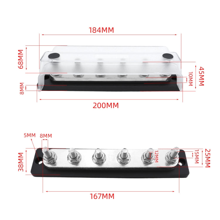 M8 Stud RV Yacht 6-way Nylon Flame Retardant Base DC Busbar - Fuse by buy2fix | Online Shopping UK | buy2fix