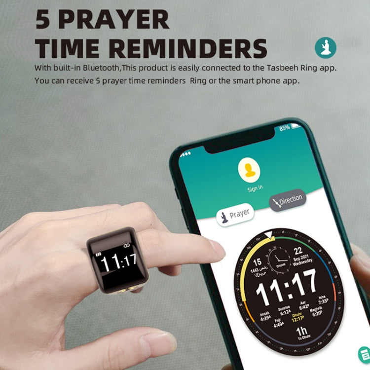 Equantu Smart Bluetooth Finger Counter Muslim Prayer Time Reminder Ring, Style: Gold 18mm - Smart Rings / Smart Telephones by Equantu | Online Shopping UK | buy2fix