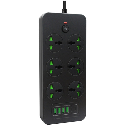 Thunderproof Overload Protection 4USB+2PD+6 Holes Socket, Color: Black US Plug - Extension Socket by buy2fix | Online Shopping UK | buy2fix