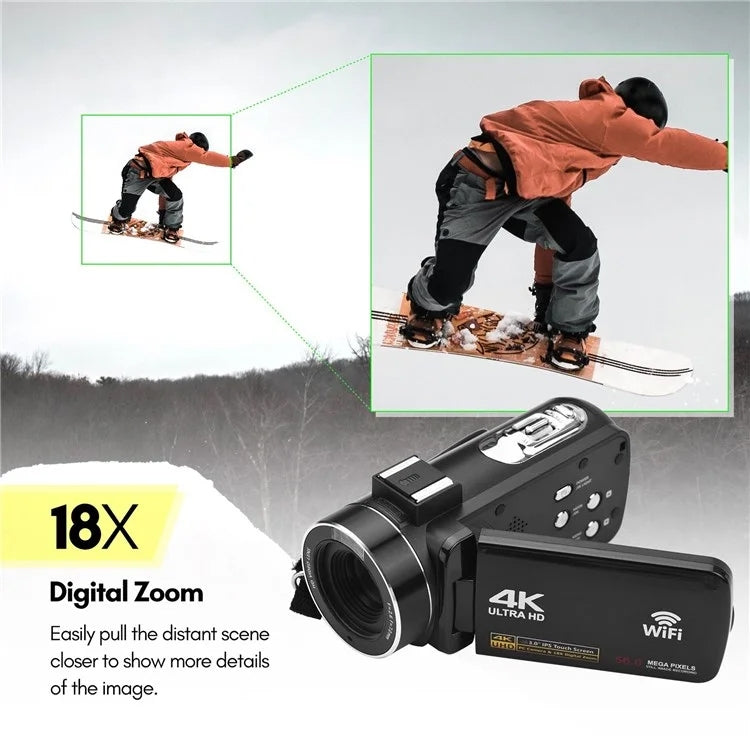 4K  Digital Video Camera 3 Inch IPS Touch Screen 56MP 18X Digital Zoom WiFi Camcorder, Spec: Standard - Video Cameras by buy2fix | Online Shopping UK | buy2fix