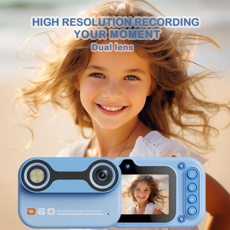 D60 3m Waterproof 2K HD 10X 2.4-inch Outdoor Photo Video Recording Children Mini Camera(Blue) - Children Cameras by buy2fix | Online Shopping UK | buy2fix