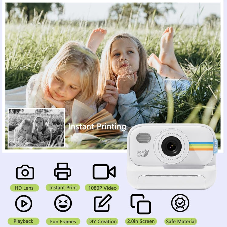 2.0-Inch LED Flash 1080P HD Recording Photo Printing Camera With 3-Rolls Paper, Color: White - Children Cameras by buy2fix | Online Shopping UK | buy2fix