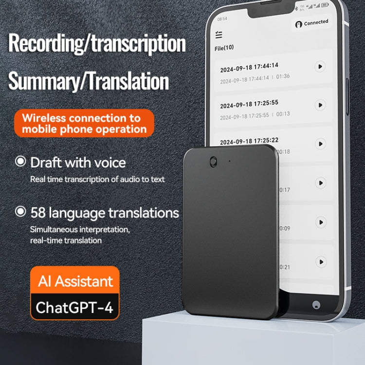 32GB AI Voice Recorder App Control Supports 58 Languages Simultaneous Interpretation / Transcribe & Summarize(Deep Gray) - Other Style by buy2fix | Online Shopping UK | buy2fix