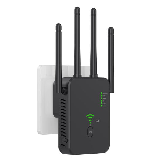 Urant U10 1200Mbps 2.4G & 5.8G Wireless Repeater WiFi Signal Amplifier With 4 Antenna EU Plug Black - Broadband Amplifiers by Urant | Online Shopping UK | buy2fix