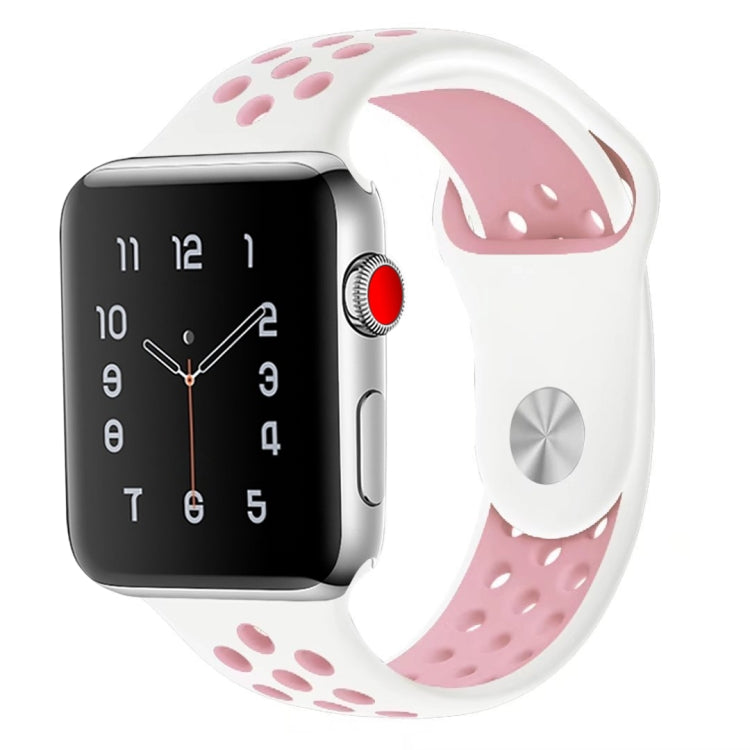 For Apple Watch Series 7 41mm / 6 & SE & 5 & 4 40mm / 3 & 2 & 1 38mm Fashionable Classical Silicone Sport Watch Band (White Pink) - Watch Bands by buy2fix | Online Shopping UK | buy2fix