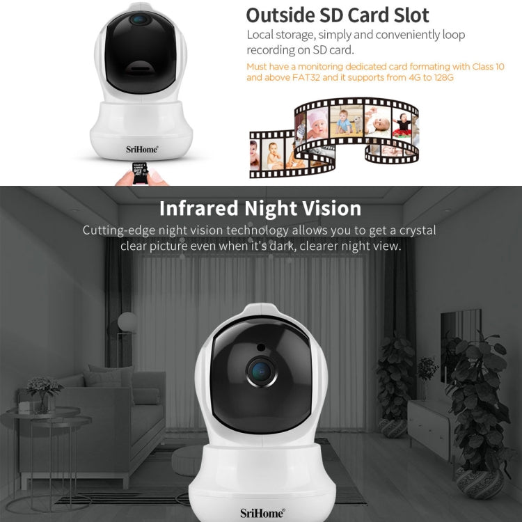 SriHome SH020 3.0 Million Pixels 1296P HD AI IP Camera, Support Two Way Talk / Auto Tracking / Humanoid Detection / Night Vision / TF Card, US Plug - Security by SriHome | Online Shopping UK | buy2fix