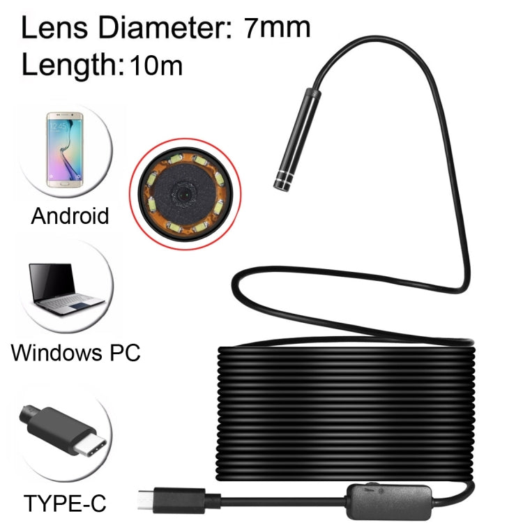 AN97 USB-C / Type-C Endoscope Waterproof IP67 Tube Inspection Camera with 8 LED & USB Adapter, Length: 10m, Lens Diameter: 7mm -  by buy2fix | Online Shopping UK | buy2fix