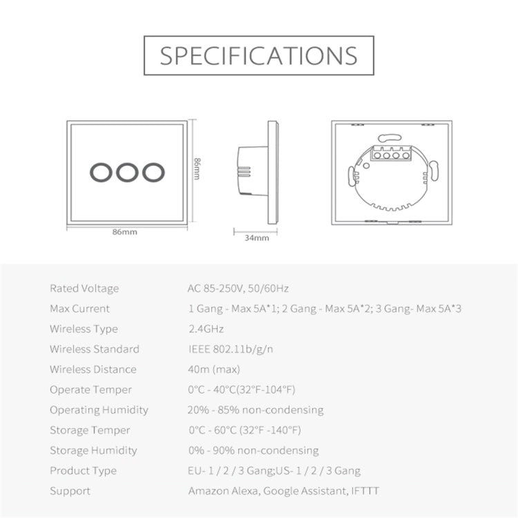 NEO NAS-SC03W Wireless WiFi EU Smart Light Control Switch 3Gang - Smart Switch by NEO | Online Shopping UK | buy2fix