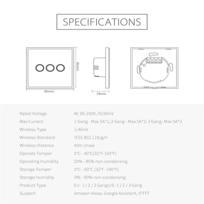 NEO NAS-SC03W Wireless WiFi EU Smart Light Control Switch 3Gang - Smart Switch by NEO | Online Shopping UK | buy2fix