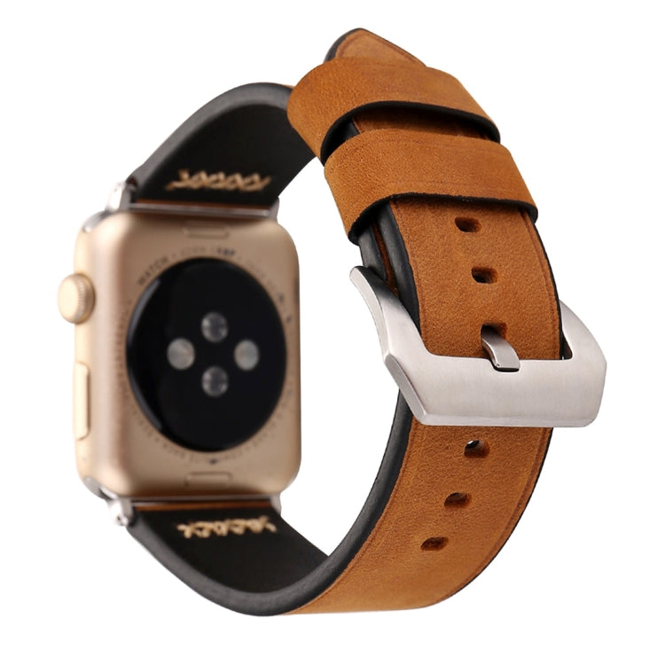 For Apple Watch Ultra 49mm&Watch Ultra 2 49mm / Series 9&8&7 45mm / SE 3&SE 2&6&SE&5&4 44mm / 3&2&1 42mm Retro XX Line Pattern Genuine Leather Wrist Watch Band(Brown) - Watch Bands by buy2fix | Online Shopping UK | buy2fix