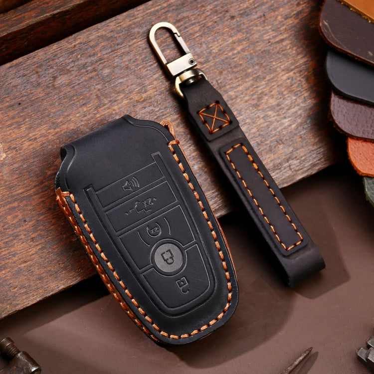 For Ford F-150 5-button C073 Car Key Leather Protective Case (Black) - In Car by buy2fix | Online Shopping UK | buy2fix