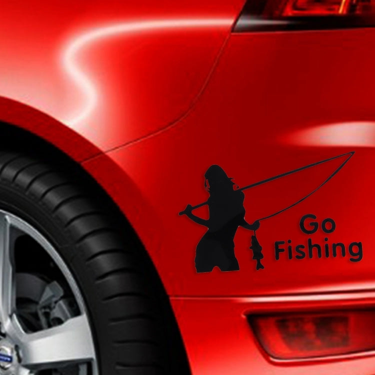 10 PCS Beauty Go Fishing Styling Reflective Car Sticker, Size: 14cm x 8.5cm(Black) - Decorative Sticker by buy2fix | Online Shopping UK | buy2fix