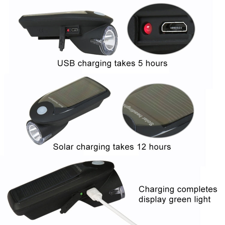 3W 240LM USB Solar Energy Motorcycle / Bicycle Front Light (Black) - Headlights by buy2fix | Online Shopping UK | buy2fix