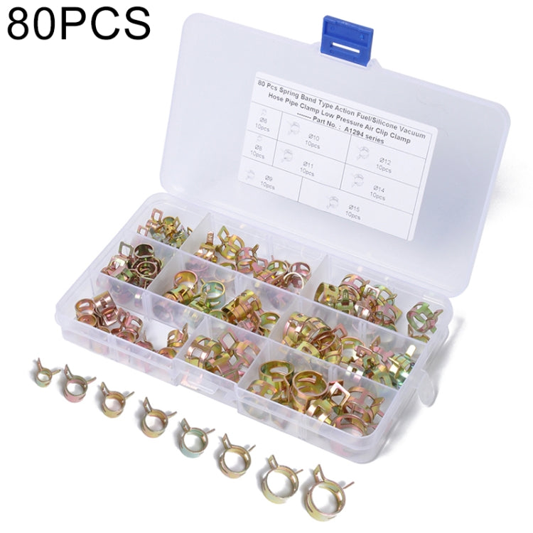 80 PCS Car Spring Clip Fuel Line Hose Clip Water Pipe Air Tube Clamp Fastener, Diameter Range: 6-15mm - In Car by buy2fix | Online Shopping UK | buy2fix
