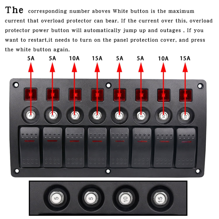 3Pin 8 Way Switches Combination Switch Panel with Light and Projector Lens for Car RV Marine Boat - In Car by buy2fix | Online Shopping UK | buy2fix