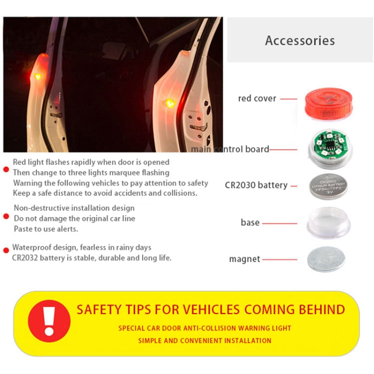 2 PCS Car Door Magnetic Warning Strobe Light Lamp(Red Light) - Door Lights by buy2fix | Online Shopping UK | buy2fix
