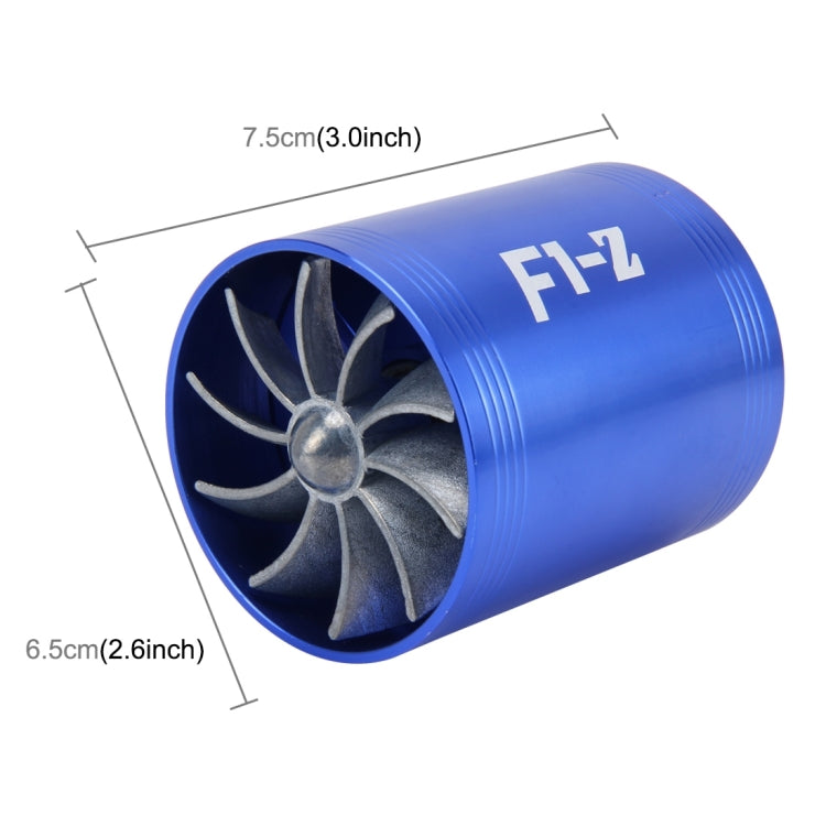 F1-Z Car Stainless Universal Supercharger Dual Double Turbine Air Intake Fuel Saver Turbo Turboing Charger Fan Set kit(Blue) - In Car by buy2fix | Online Shopping UK | buy2fix