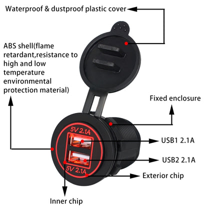 Universal Car Charger 2 Port Power Socket Power Dual USB Charger 5V 4.2A IP66 with Aperture (Red Light) - In Car by buy2fix | Online Shopping UK | buy2fix