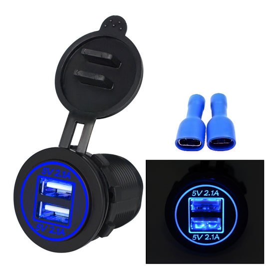 Universal Car Charger 2 Port Power Socket Power Dual USB Charger 5V 4.2A IP66 with Aperture(Blue Light) - In Car by buy2fix | Online Shopping UK | buy2fix
