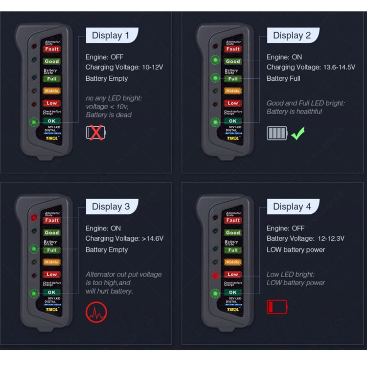 TIROL T16897 12V Auto Car Digital Battery Alternator Tester 6 LED Lights Display - In Car by buy2fix | Online Shopping UK | buy2fix