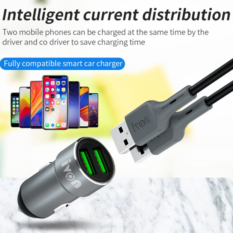 IVON CC38 2.4A Dual USB Car Charger + 1m USB to USB-C / Type-C Fast Charge Data Cable Set - In Car by IVON | Online Shopping UK | buy2fix