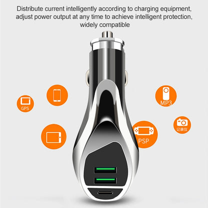 WLX-K1 QC3.0 Dual USB + Type-C Triple Car Charger (Silver) - In Car by buy2fix | Online Shopping UK | buy2fix