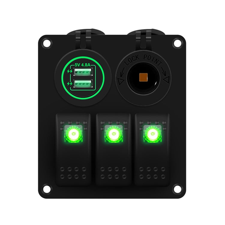 Multi-functional Combination Switch Panel 12V / 24V 3 Way Switches + Dual USB Charger for Car RV Marine Boat (Green Light) - In Car by buy2fix | Online Shopping UK | buy2fix