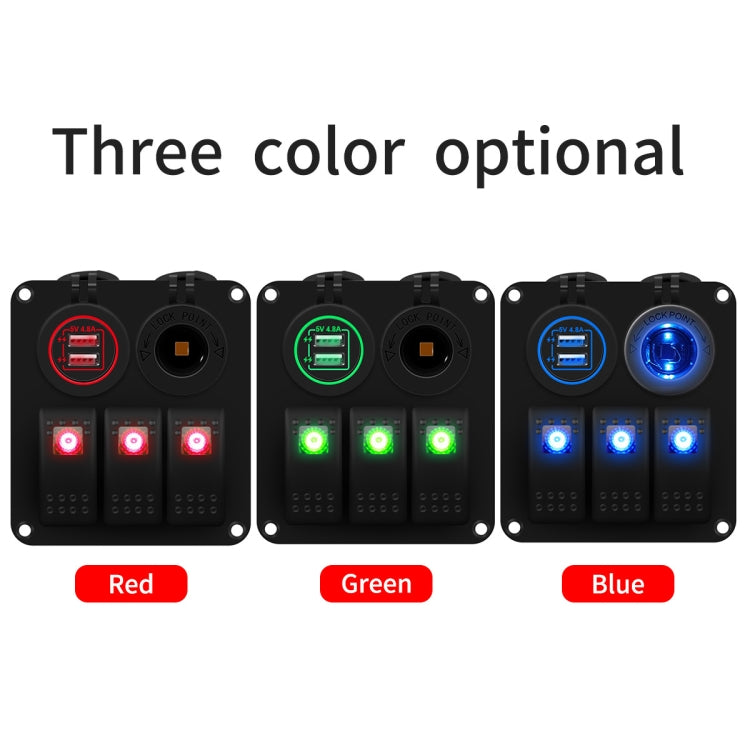 Multi-functional Combination Switch Panel 12V / 24V 3 Way Switches + Dual USB Charger for Car RV Marine Boat (Blue Light) - In Car by buy2fix | Online Shopping UK | buy2fix