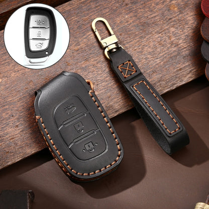 Hallmo Car Cowhide Leather Key Protective Cover Key Case for Hyundai IX35 B Style(Black) -  by Hallmo | Online Shopping UK | buy2fix