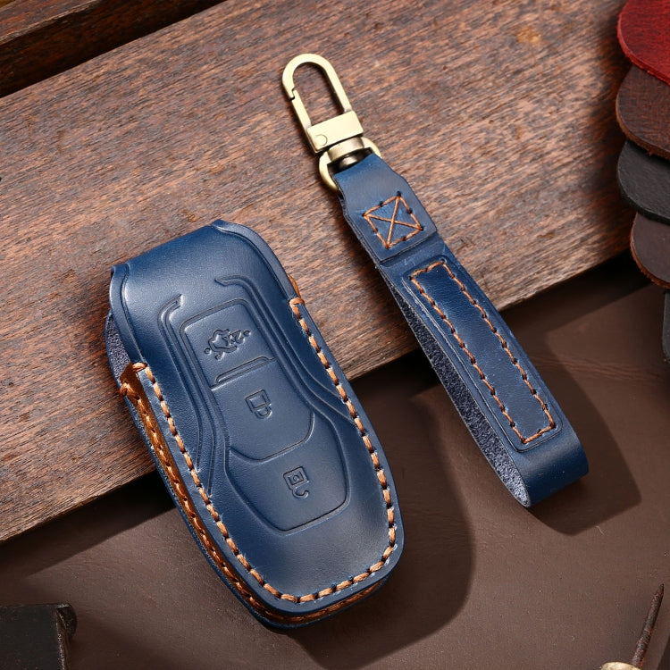 Hallmo Car Cowhide Leather Key Protective Cover Key Case for Ford Focus  A Style(Blue) -  by Hallmo | Online Shopping UK | buy2fix