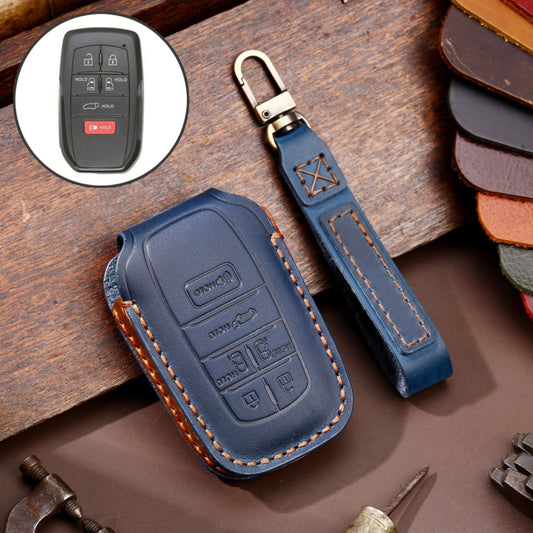 Hallmo Car Genuine Leather Key Protective Cover for Toyota Sienna 6-button (Blue) - In Car by buy2fix | Online Shopping UK | buy2fix