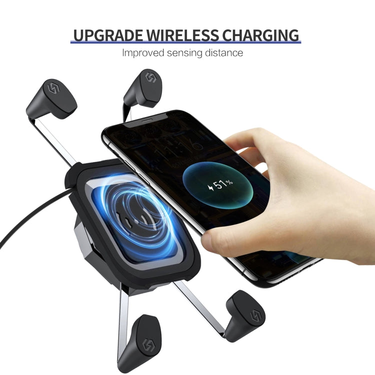 ZH-1558C2 Motorcycle M8 Ball Joint X-shape Aluminum Alloy Qi Wireless Charging Phone Holder - In Car by buy2fix | Online Shopping UK | buy2fix