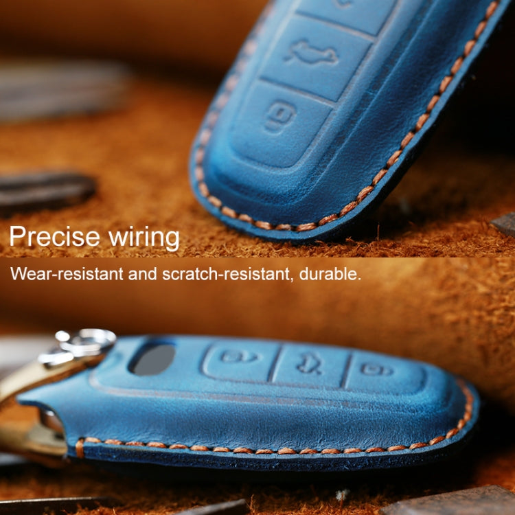 For Audi Series Car Cowhide Leather Key Protective Cover Key Case, C Version 2018 and Above (Blue) -  by buy2fix | Online Shopping UK | buy2fix