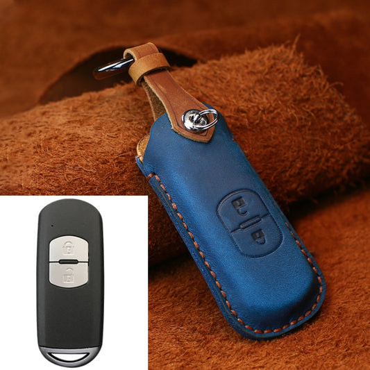 For Mazda Old Style Hallmo Car Cowhide Leather Key Protective Cover Key Case, Two Keys Version(Blue) - Car Key Cases by Hallmo | Online Shopping UK | buy2fix