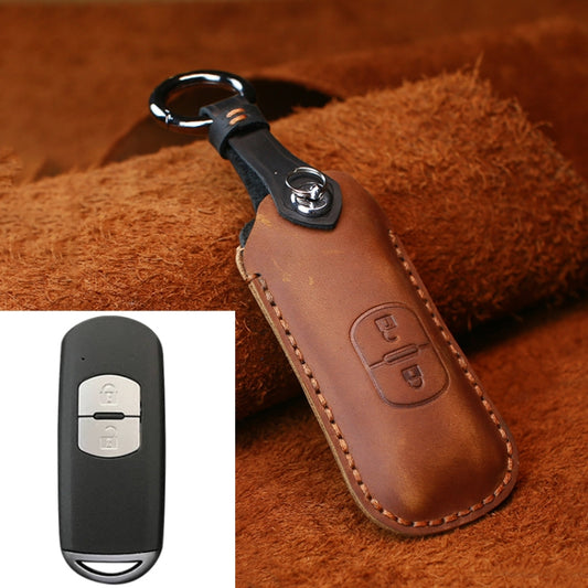 For Mazda Old Style Hallmo Car Cowhide Leather Key Protective Cover Key Case, Two Keys Version(Brown) - Car Key Cases by Hallmo | Online Shopping UK | buy2fix