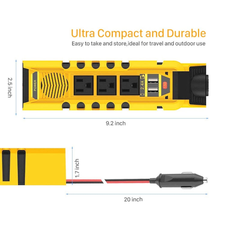 12V to 110V 150W Car Correction Sine Wave Inverter, US Plug - In Car by buy2fix | Online Shopping UK | buy2fix